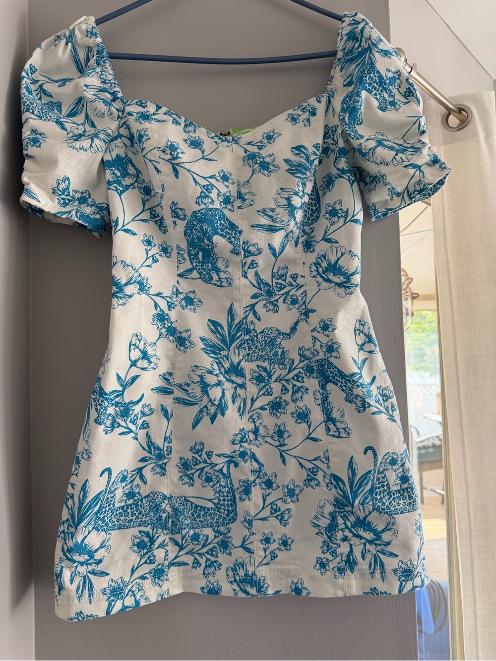 Betsey Johnson Blue Athina Floral Puff-Sleeve Mini Dress - Picture 2 of 8
